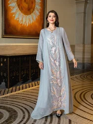 Eid Morocco Party Dress for Women Sequins Beading Mesh Abaya Morocco Kaftan Long Vestidos Ramadan Gown Dresses Saudi Arab Robe