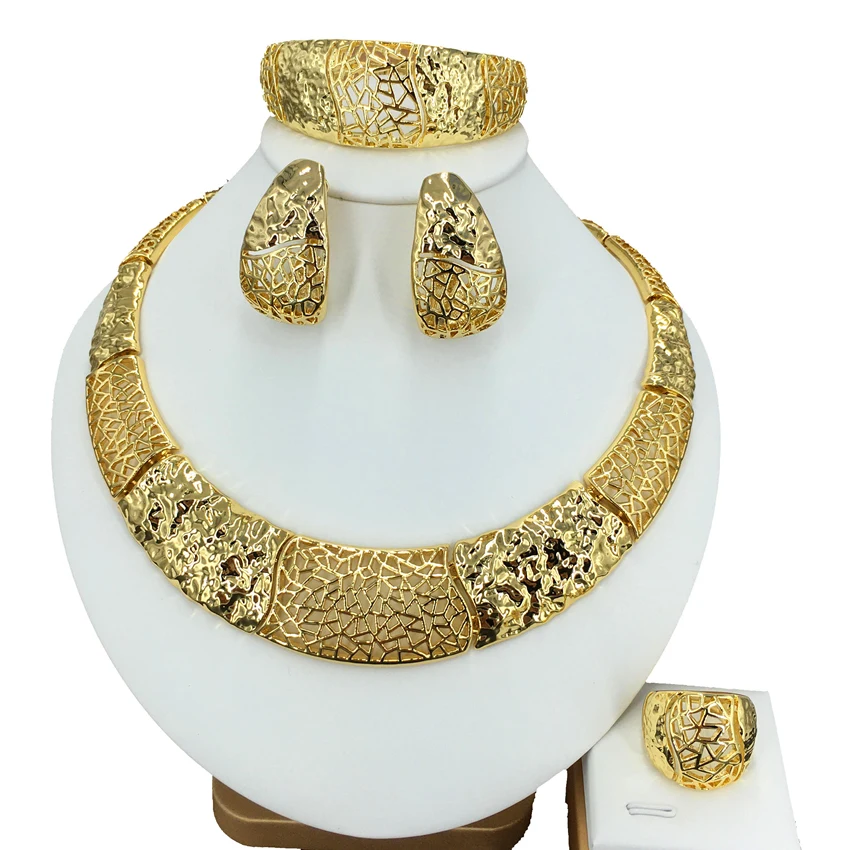 Newest Luxury Dubai Jewelry Set Women Exquisite Necklace Earrings Ring Bracelet Birthday Gift FHK13706