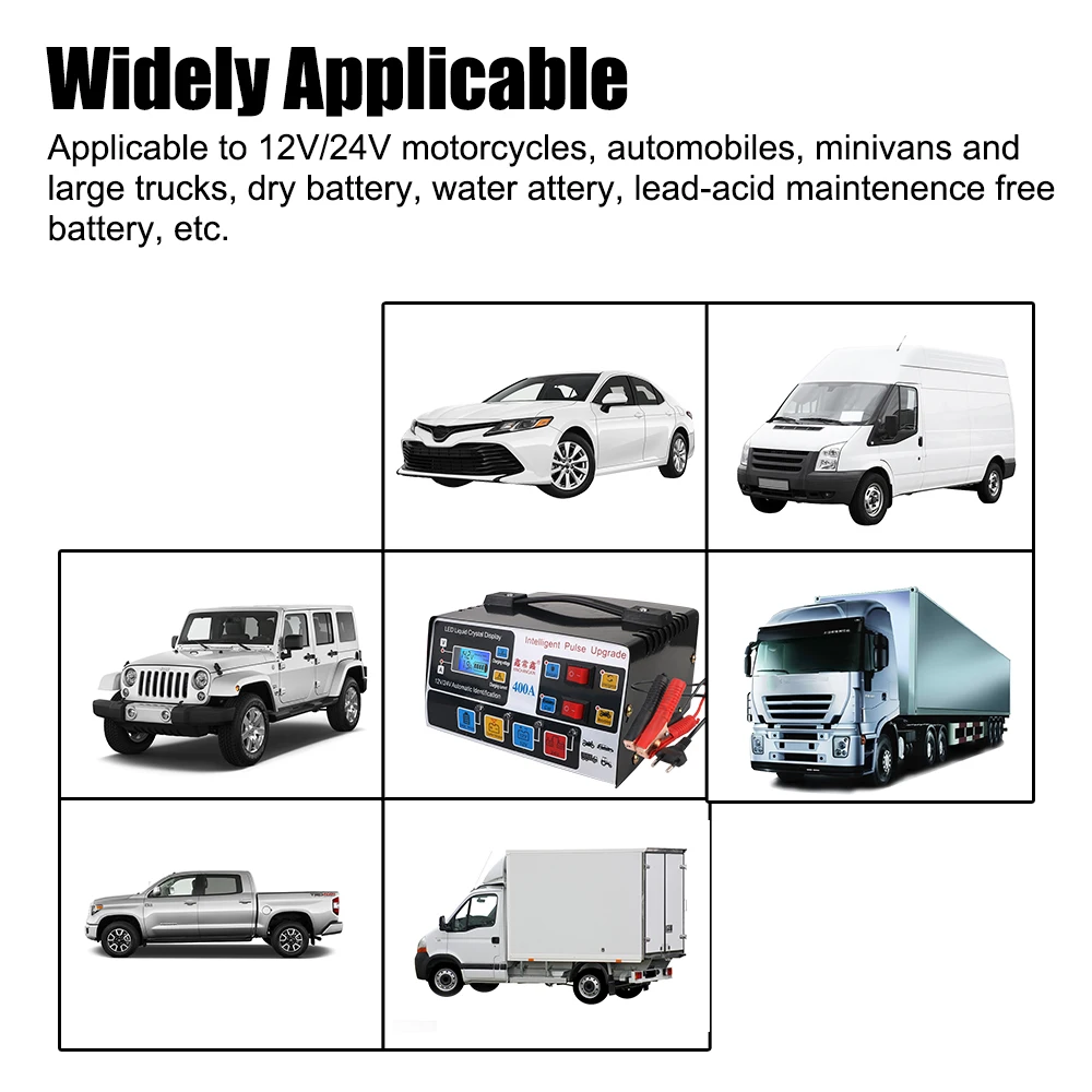 Intelligent High Power LCD Display EU Plug Pulse Repair Fully Automatic Car Battery Charger High Frequency 12V/24V 220W