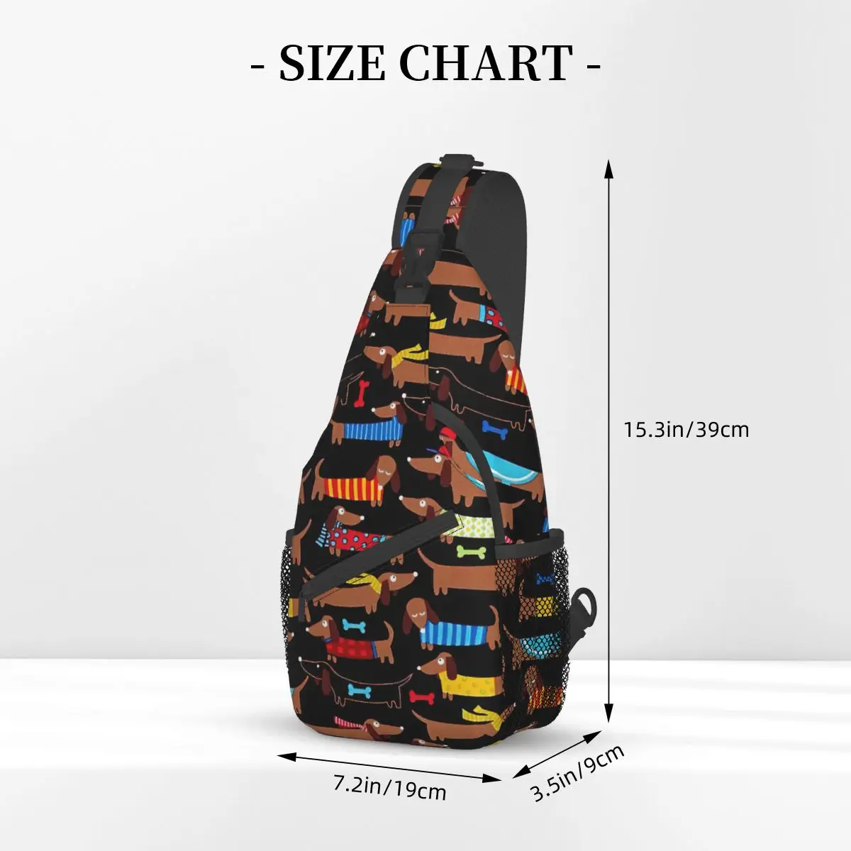 Retro Dog Dachshund Crossbody Sling Bag Legal Peito Animal Dos Desenhos Animados Ombro Mochila Daypack para Viagem Caminhadas Pacote de Ciclismo