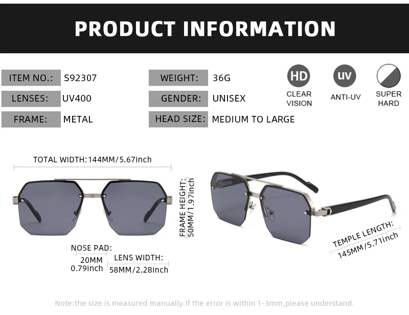 Mode Halb rahmen Sonnenbrille Männer Frauen klassische Big Business Sonnenbrille männlich trend ige Fahr schirme – Detail 8