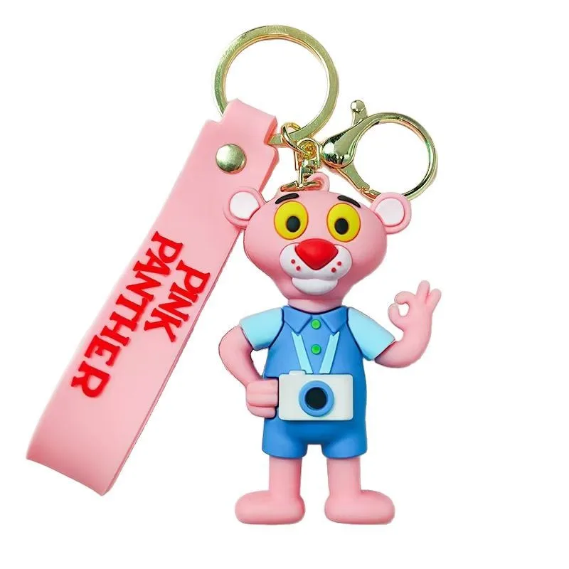 الكرتون النمر الوردي الرسوم المتحركة حلقة رئيسية لطيف بولي كلوريد الفينيل دمية حقيبة قلادة حلقة رئيسية السيارة