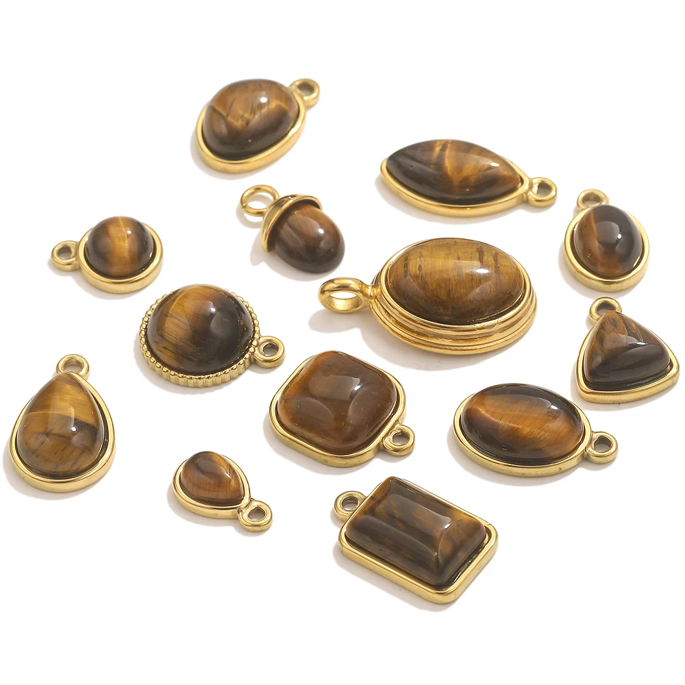 3 قطع الفولاذ المقاوم للصدأ عين النمر سحر المعلقات الذهبية لوازم المجوهرات عقد دي اي واي أقراط موصلات للمجوهرات سحر النتائج #6