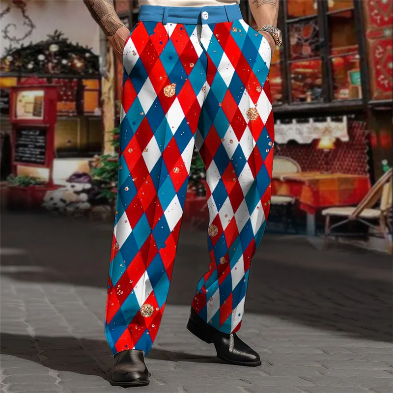 Suit pants with versatile red patterns, trendy suit pants, casual fashion pants, sports leggings, loose cuffs