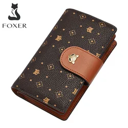 FOXER Women‘s Fashion High Quality PVC Material Animal Print Wallet Long Wallet Large Capacity Wallet Elegant Ladies Mini Wallet