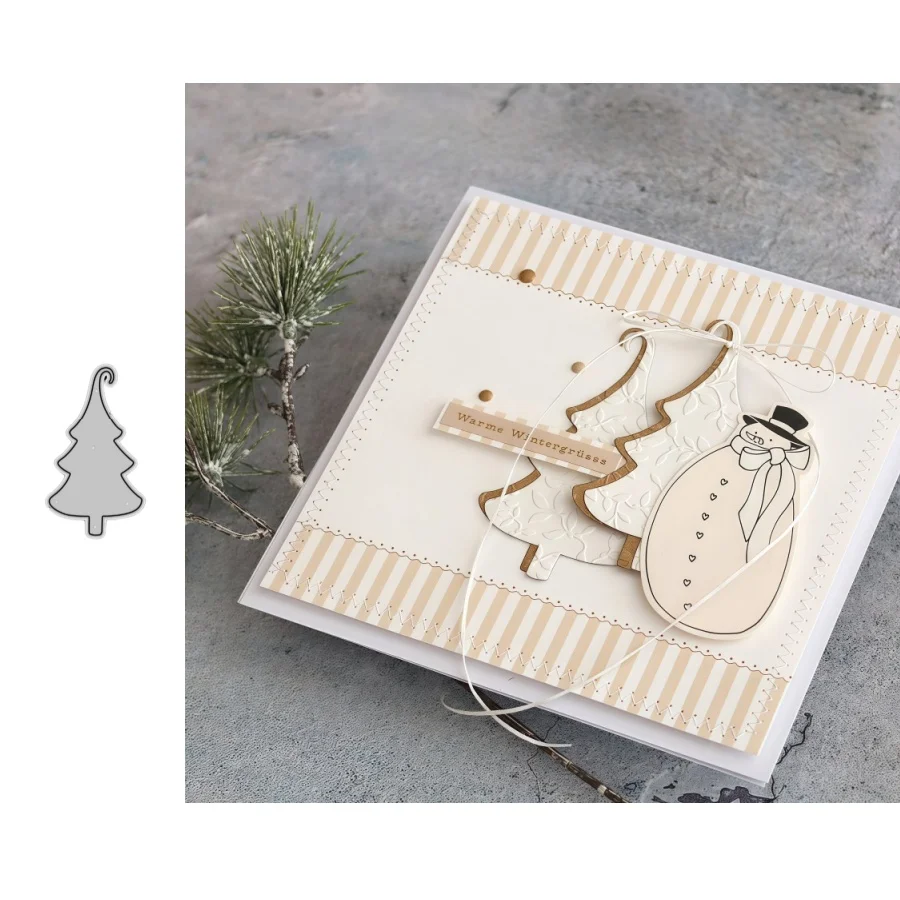 Happy Fir Tree Metall-Stanzformen für DIY Scrapbooking, Kartenherstellung, Schablonen, Prägung, Basteldekoration