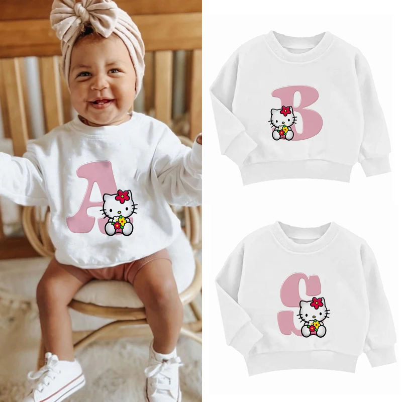 

HelloKittys Letter A B C D Children Sweatshirts Pullover Cartoons Anime Manga Casual Clothes Girls Boys Kid Kawaii Fashion Tops