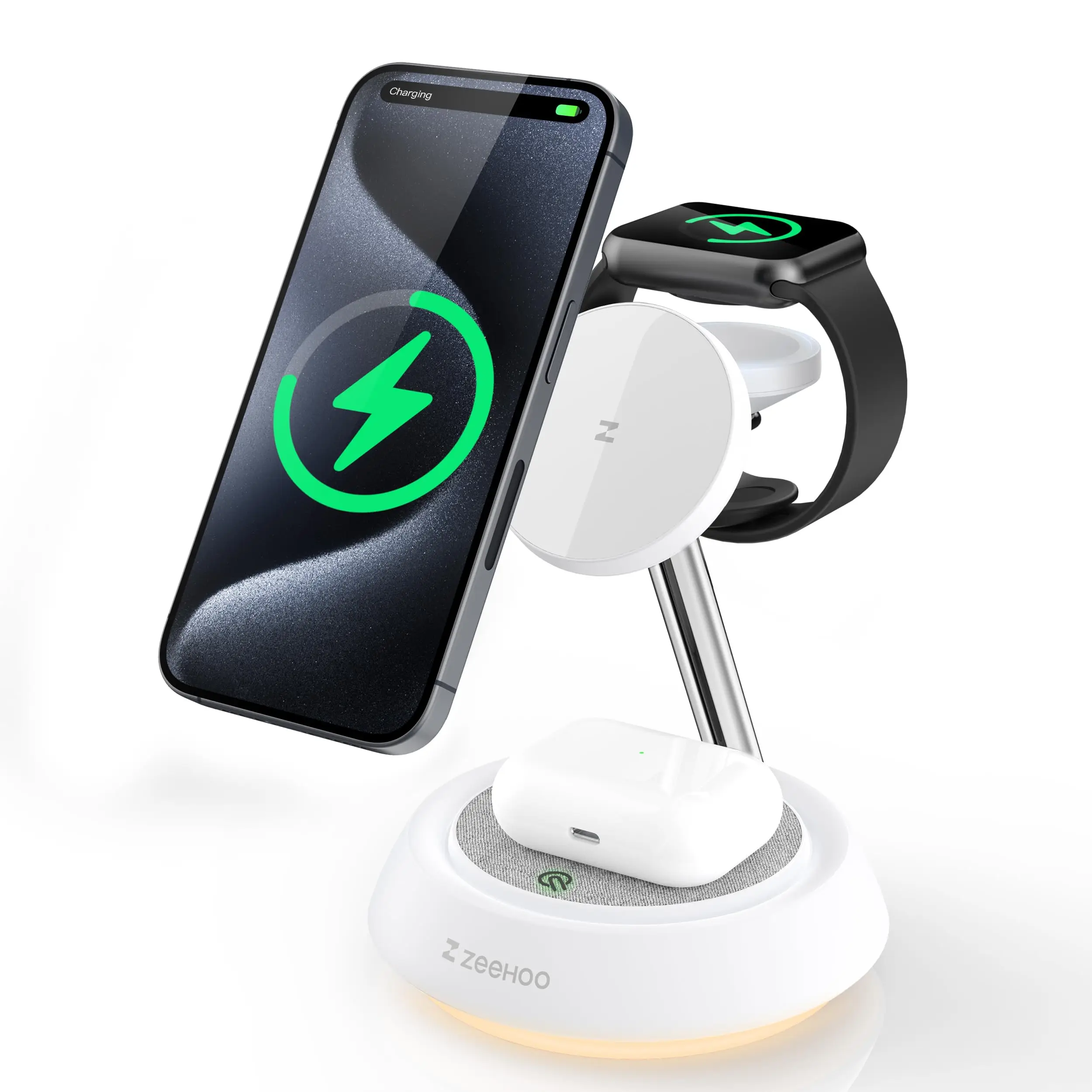 3 in 1 Wireless Charging Station, Wireless Charger Stand with Night Light, Fast Charging for iPhone 15 Pro 14 13 12 Max/Mini/Plu