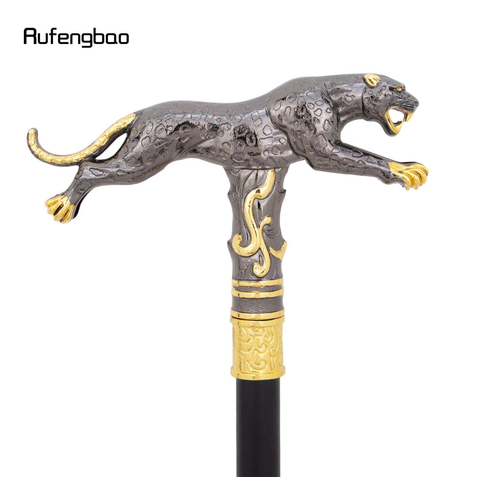 Golden Black Running Leopard with Tail Walking Stick Decorative Cospaly Party Fashionable Cane Halloween Crosier Cane 94cm