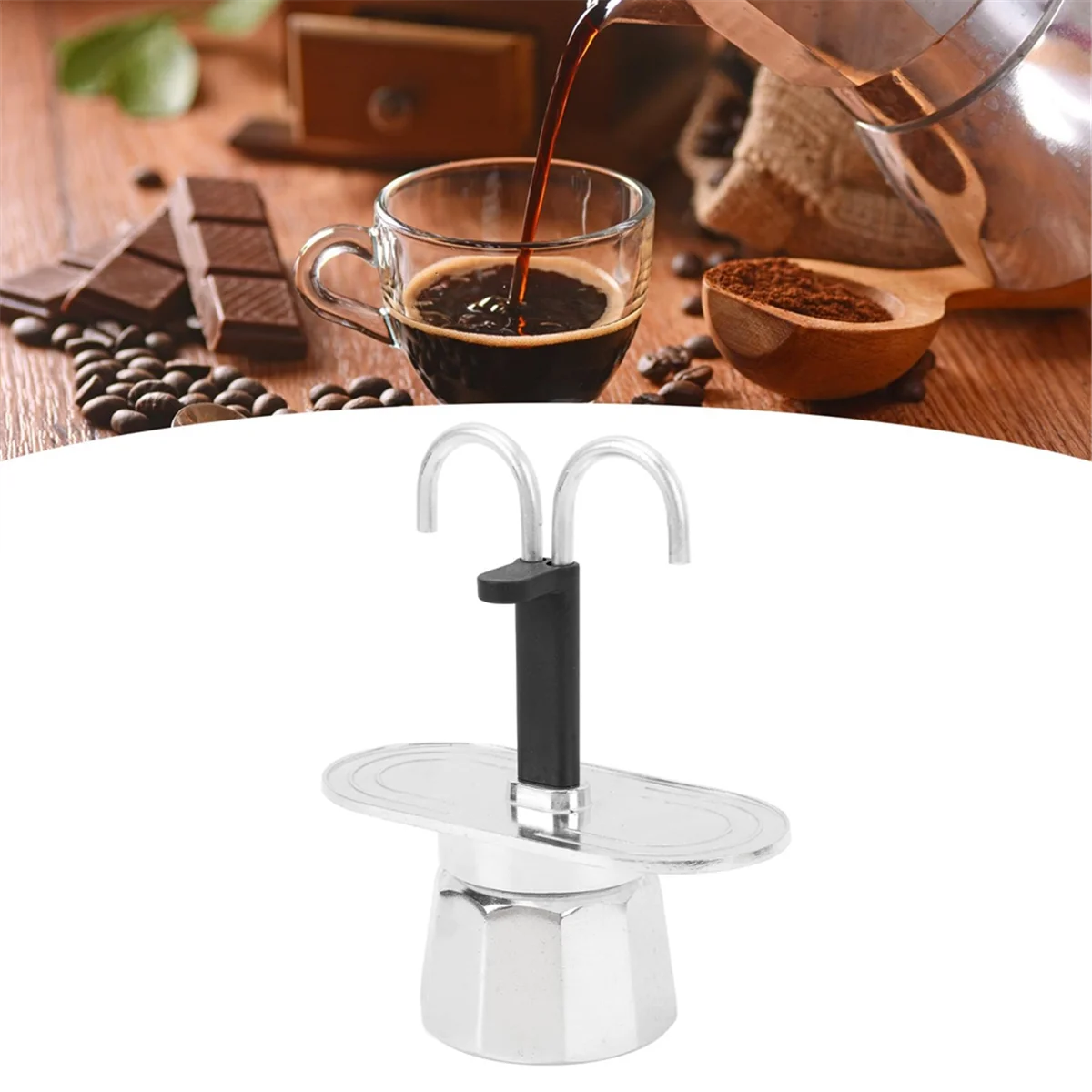 A97G 2 Cup Coffee Maker, 100ml Mini Coffee Pot Double- Aluminum Stovetop Espresso Maker for Home Cafe Office Use