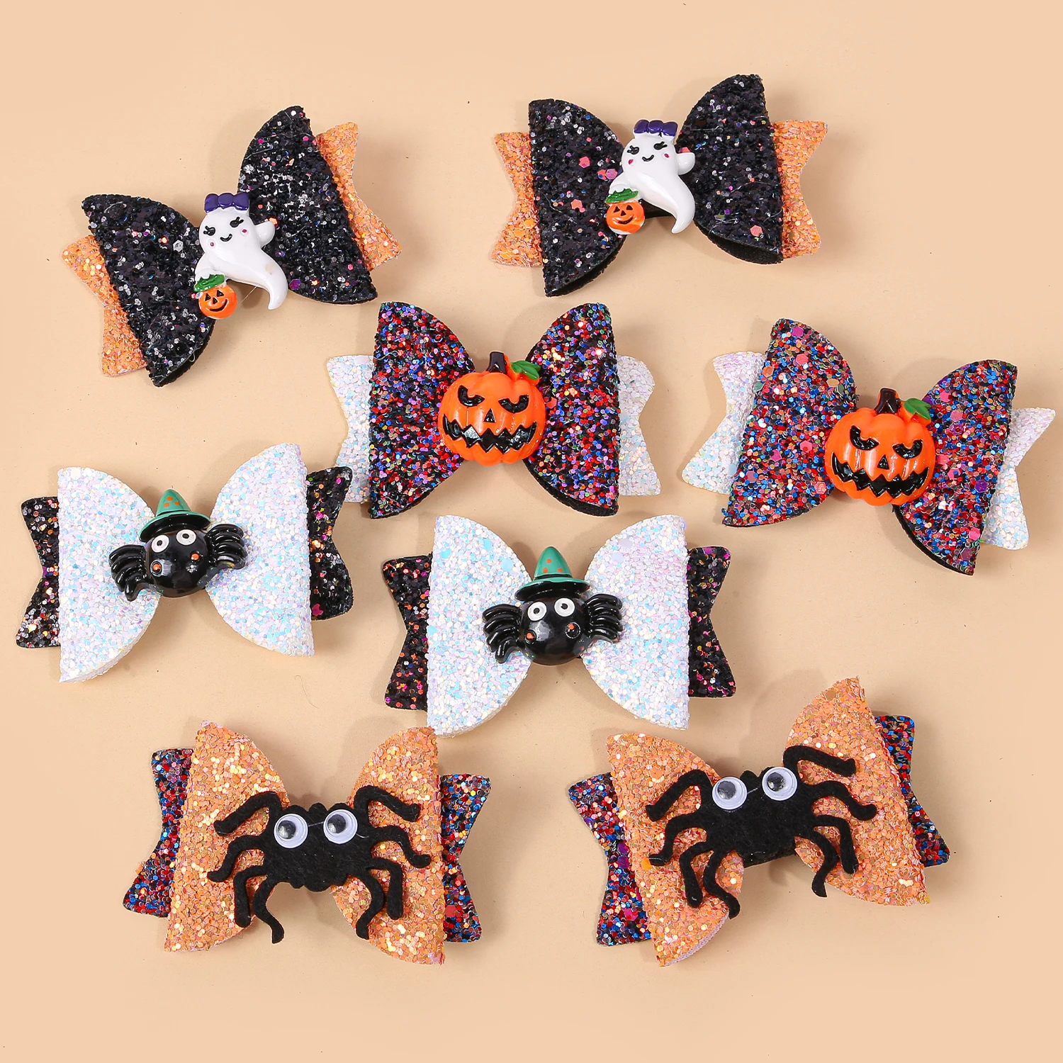 2PCS Glitter Haar Bögen Clips Kürbis Teufel Haar Bögen Clips Mädchen Halloween Festival Party Barrettes Clips Kinder Haar Zubehör