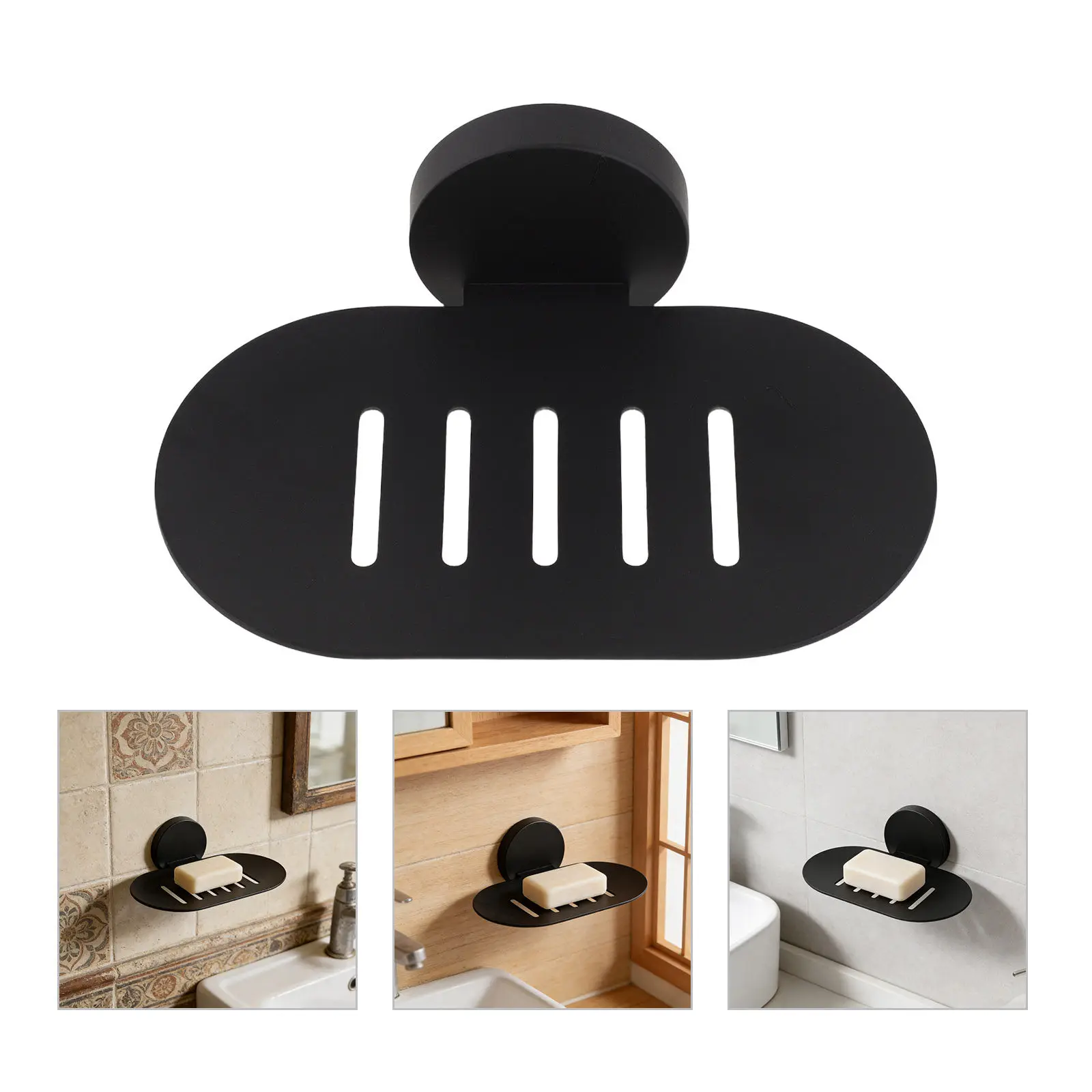

Wall Mounted Soap Dish Stainless Steel Black Drainable Soap Holder for Shower Bathroom Tub Space Saving Rustproof Modern Design