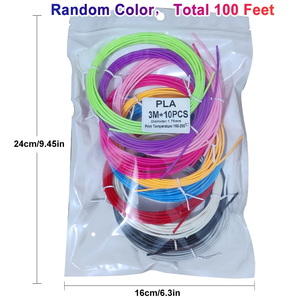 32/15/10 kleuren 3D-penfilamentvullingen 1,75 mm PLA, elke kleur 10 voet (3 m), totaal 320/150/100 voet (96/45/30 m), willekeurige kleur