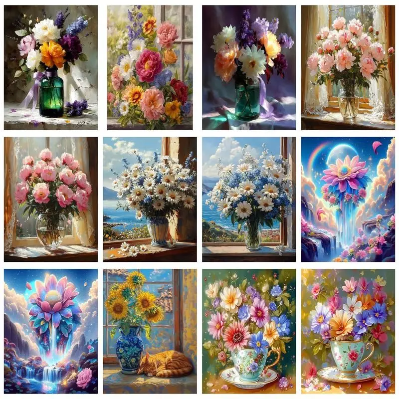 CHENISTORY 40x50 سنتيمتر الطلاء حسب عدد الزهور زهرية الطلاء على قماش صور حسب عدد إطار ذاتي الصنع ديكور المنزل #1