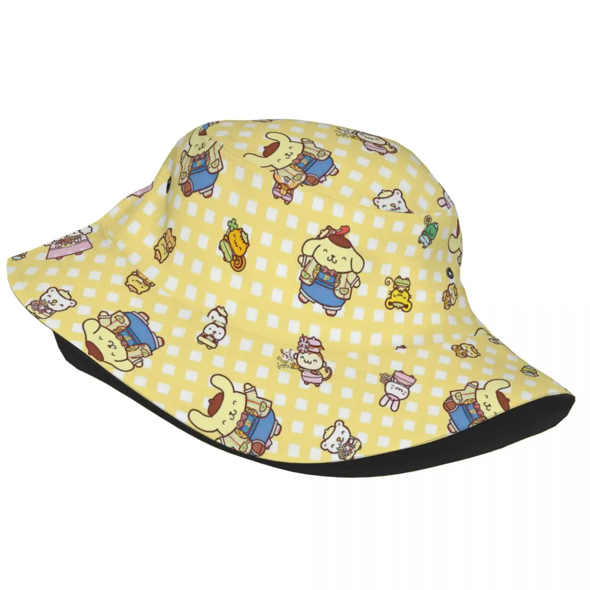 Cute Pom Pom Purin Pattern Bucket Hats for Teen Beach Cartoon Sun Hats UV Protection for Outdoor Fishing Fisherman Hats Panamka