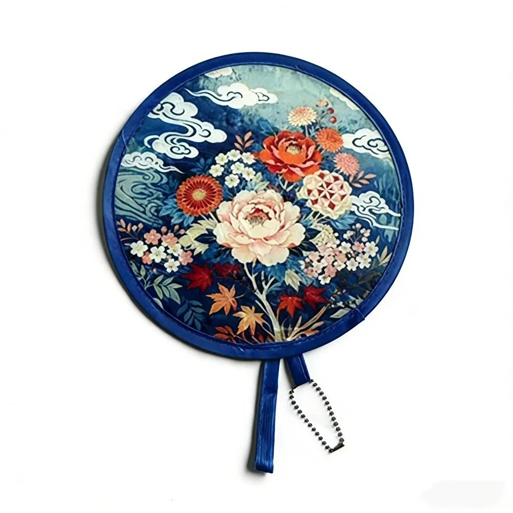 Ventilateur pliable portable d'été en polyester, mini-ventilateur pliable rond de voyage, motif peinture à l'huile japonaise, pour hommes et femmes