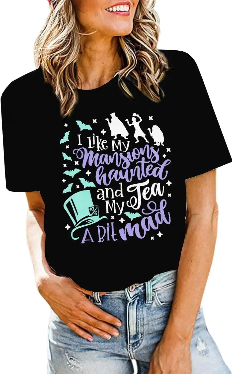 Beware of Hitch Hiking Ghost Shirt Women Funny Halloween Shirt Haunted Mansion Tshirt Hocus Pocus Fall Short Sleeve Top