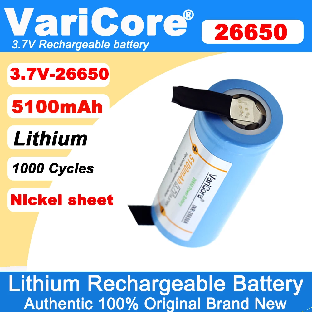 VariCore 26650 5100mAh Li-ion 3.7v Rechargeable Battery 20A Discharge 3.6V Power batteries + DIY Nickel sheet