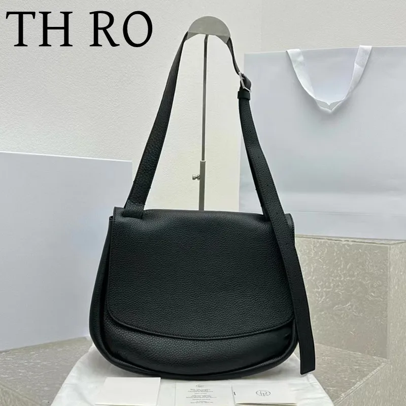 THRO 2024 Women's Classic Black Shoulder Bag with Magnetic Buckle Fashion Design Top Quality Head Layer Leather Postman Bag