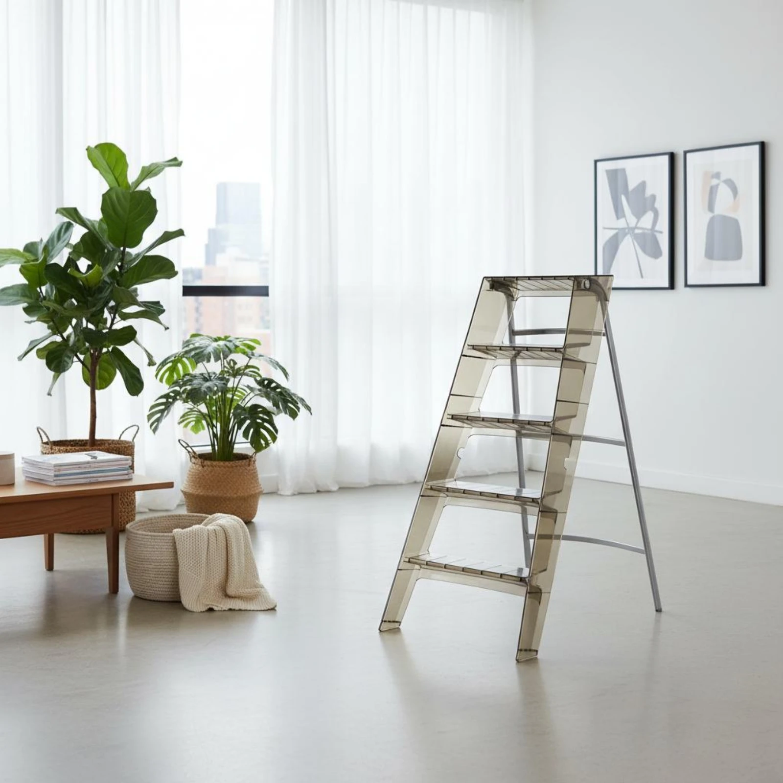 

Folding Step Ladder Transparent 3 Step Ladder Acrylic Folding Stool Lightweight Home Helper Easy to Stow for Small Apartment