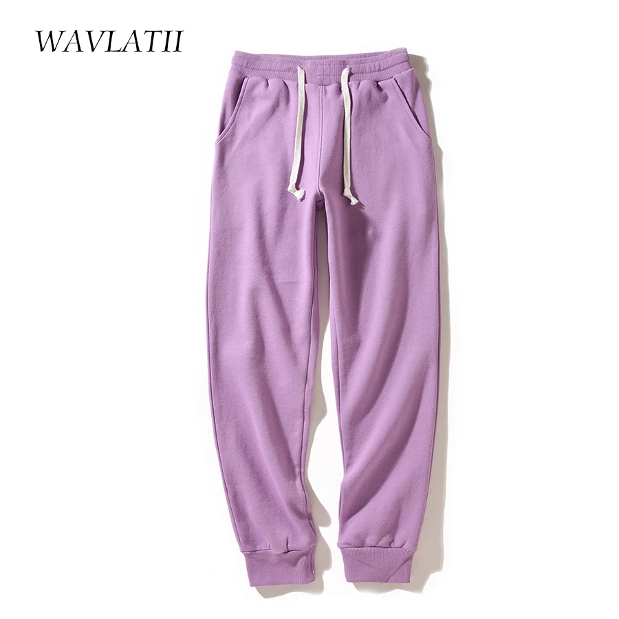 WAVLATII Women New Casual Light Grey Harem Pants Female Purple Sporty White Cotton Streetwear Long Trousers for Young WP2301