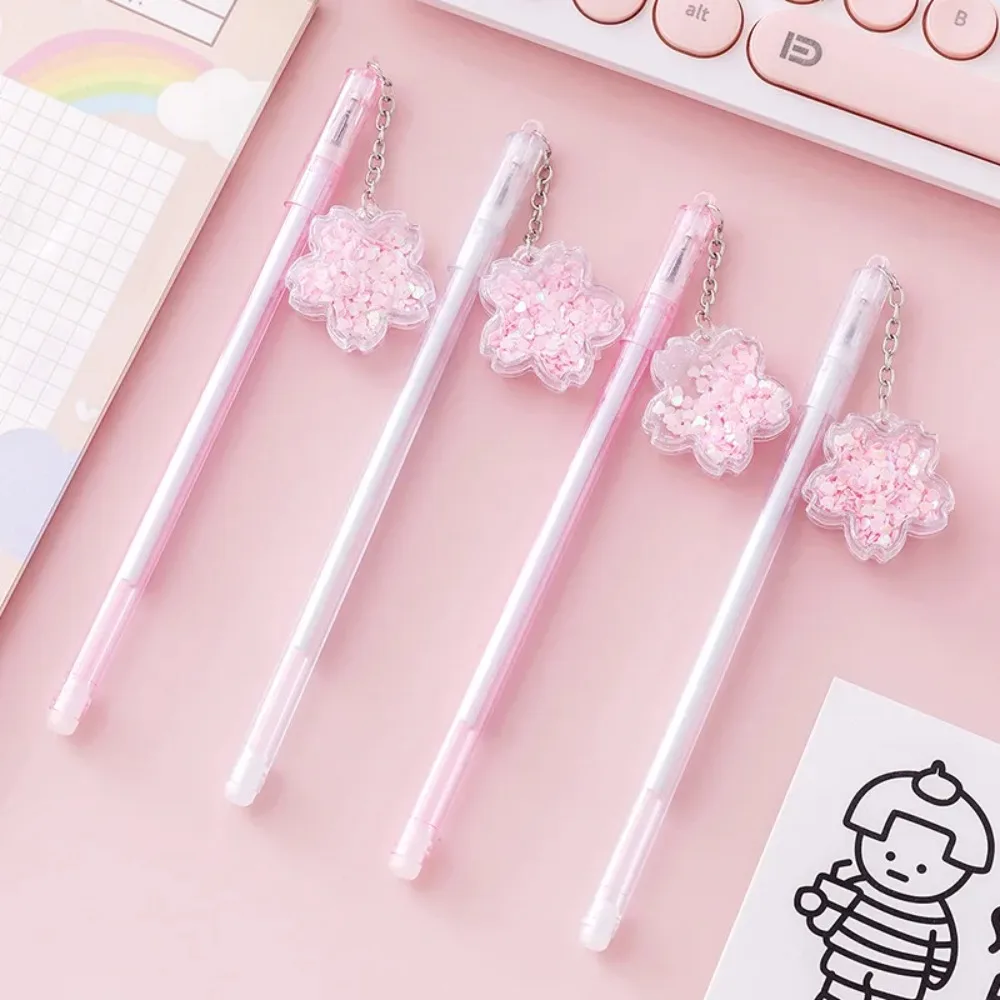 1Pc Cute Sakura Pendant Gel Pen Black 0.5mm Signature Pen Pink Flower Pendant Girl Gel Pen Students School Writing Supplies