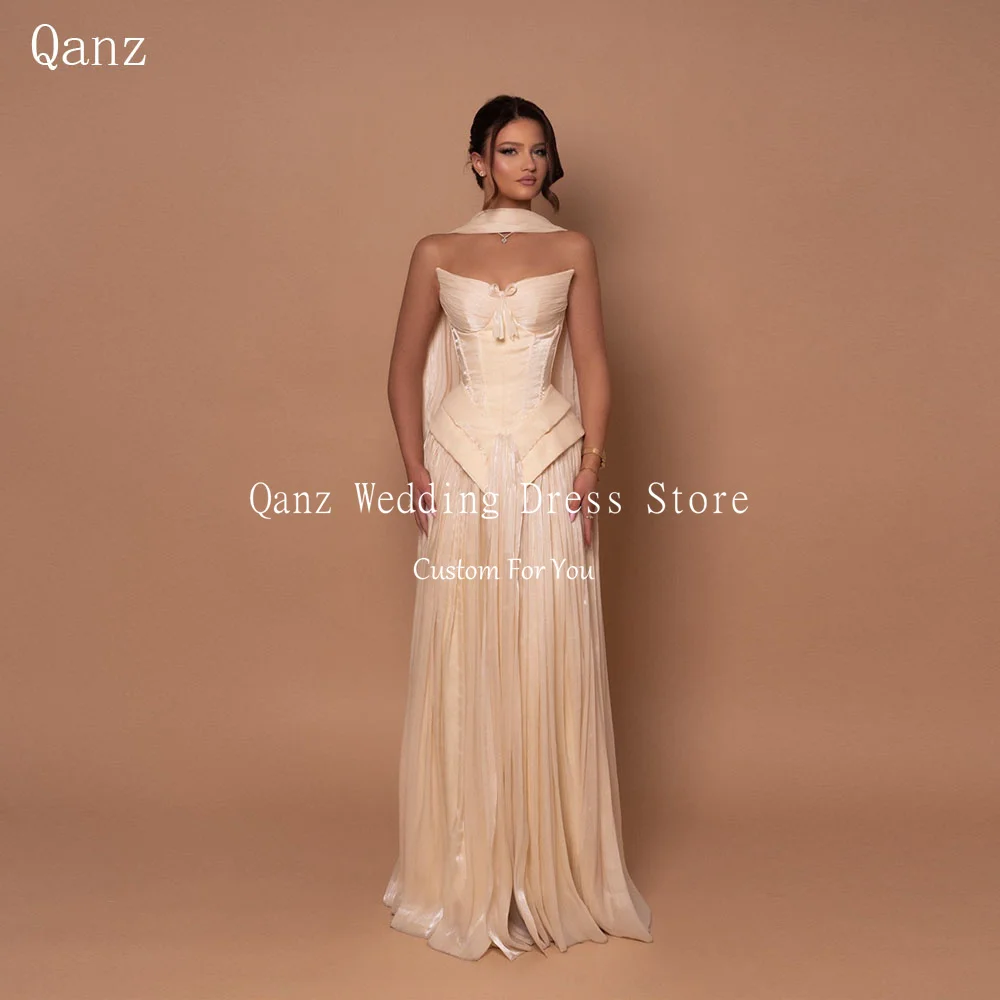 

Qanz Champage Women Prom Dress Long Line Robes De Soirée Backless Dubai 2 Pieces Dress Woman Eegant Party Wedding Customized
