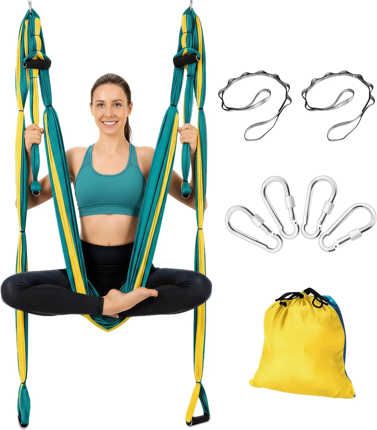 

Комплект для аэройоги: прочный гамак-трапеция с инверсионным оборудованием и удлинительными ремнями