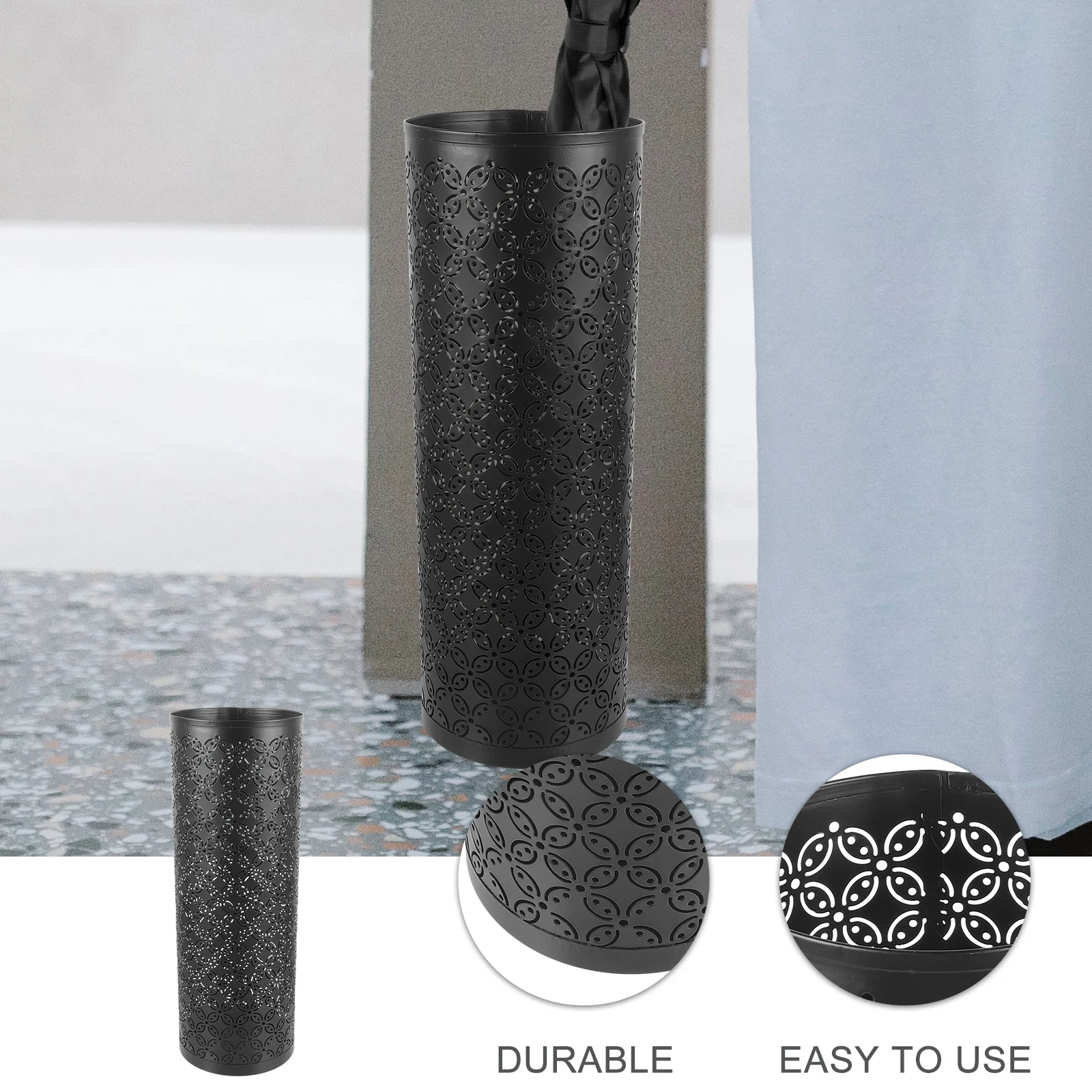 

Umbrella Bucket Holder for Entryway Large Umbrellas Indoor Black Round Iron Office Basket Storage Reliable Metal