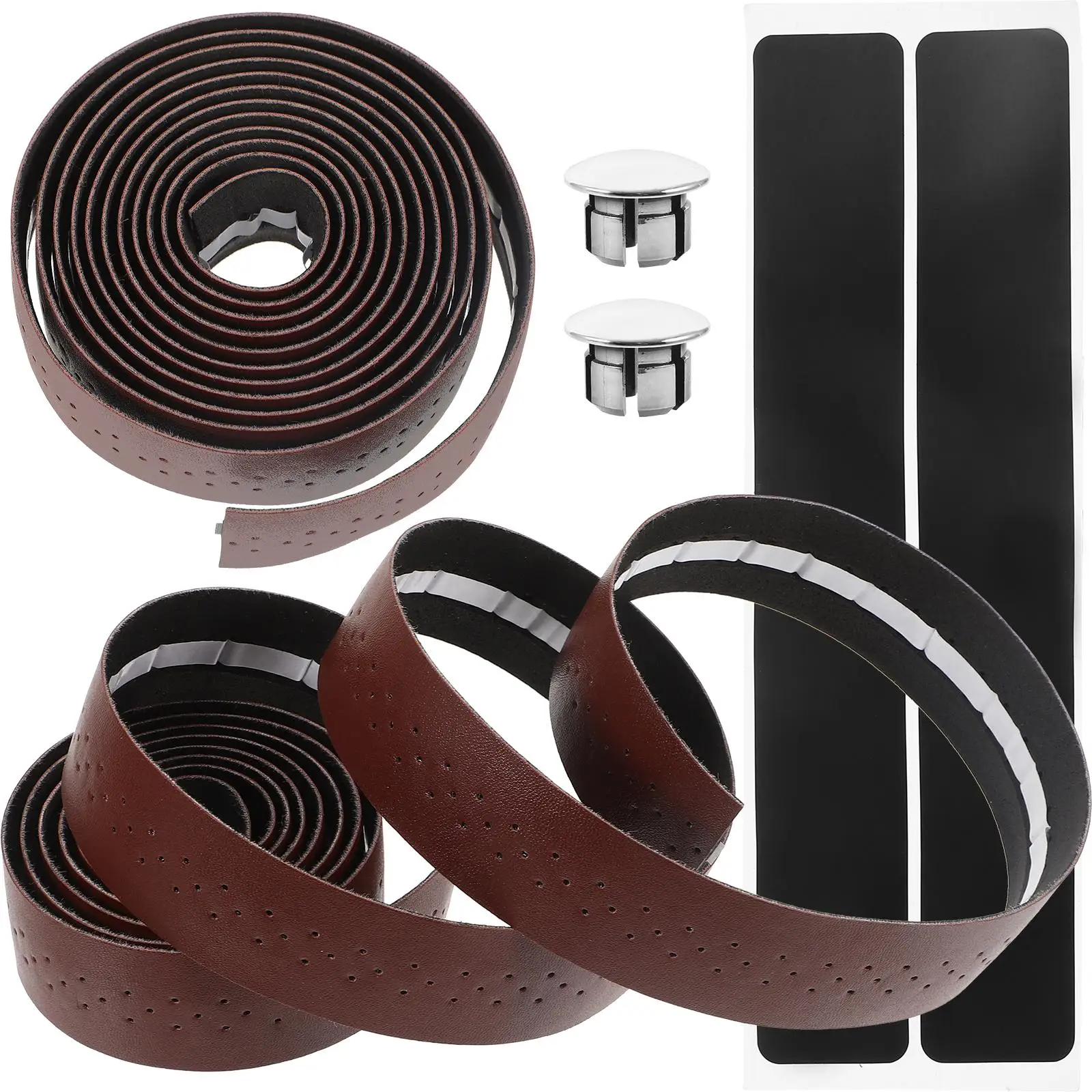 

2 Pcs Brown Cycling Handlebar Tape Road Bike With Punch Holes Lightweight PU Anti Skid Wear Resistant Shock Absorption