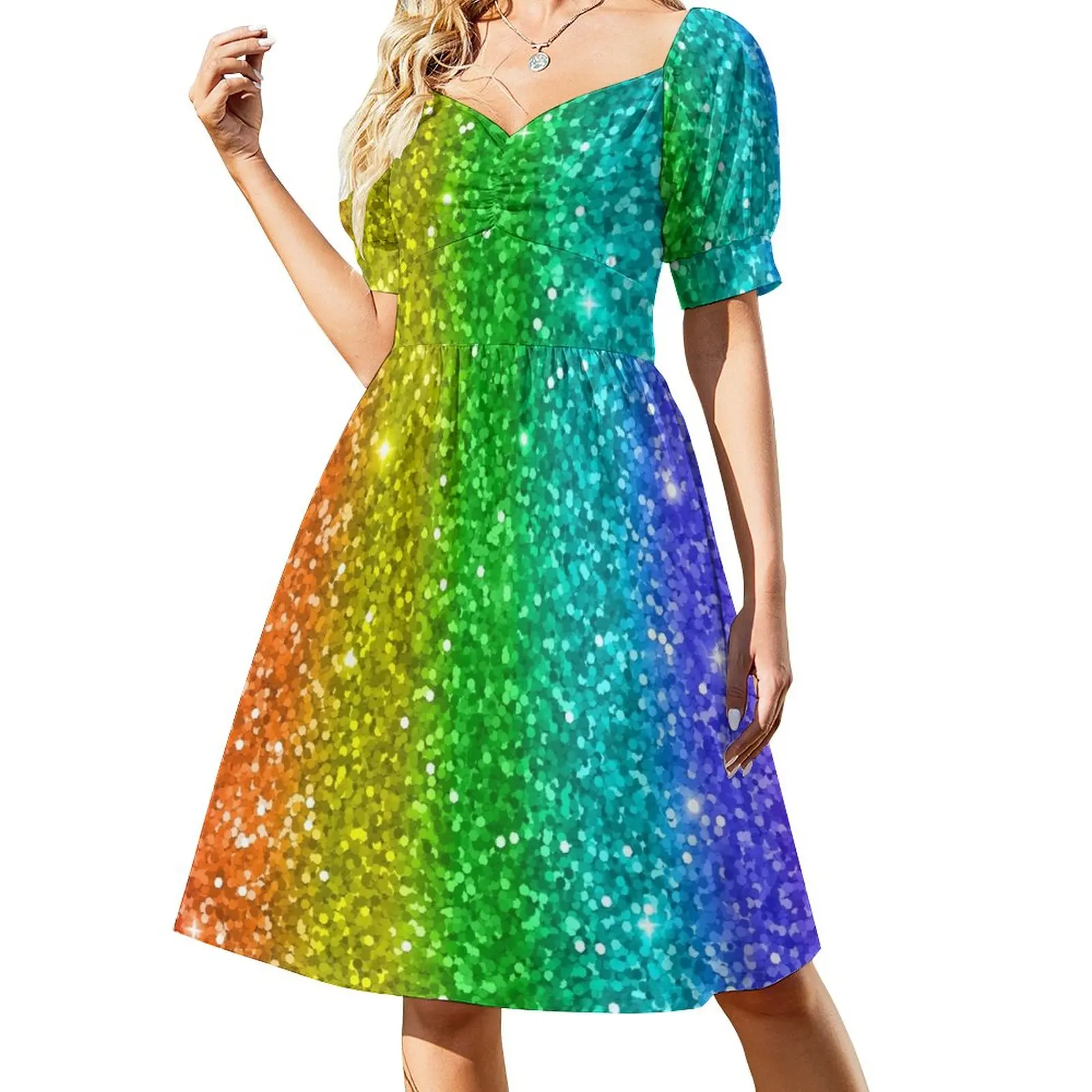 

Rainbow Glitter Sleeveless Dress Women's dress women evening dress