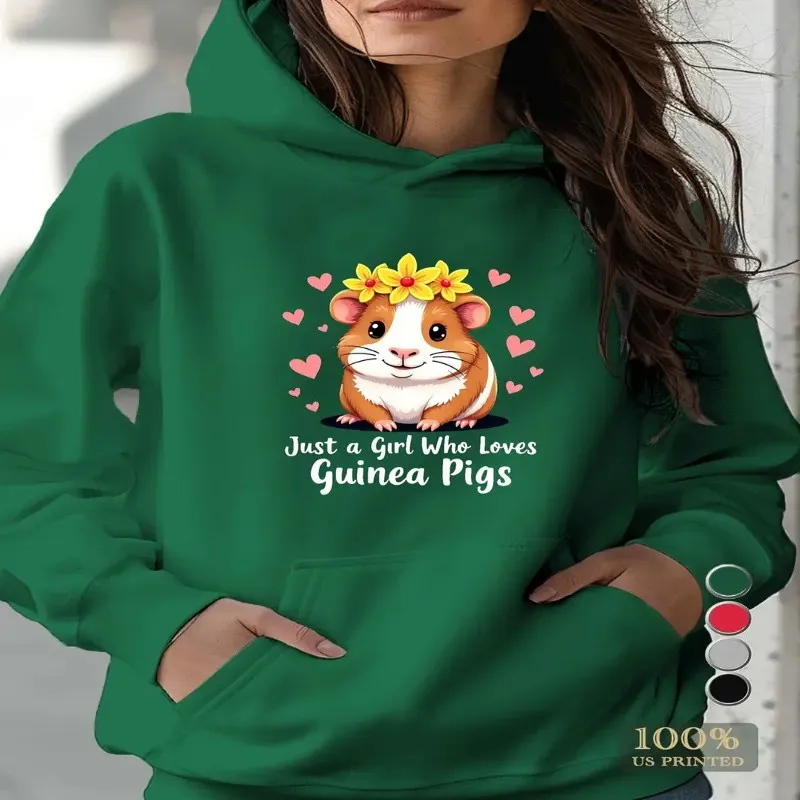

Fall Winter Plus Size Sweatshirt Oversize Female Clothes Women Cute Just A Who Loves Guinea Pigs White Print Machine Washable