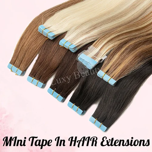 Imagen 2 del producto Mini cinta rubia en extensiones de cabello humano, doble cara, sin costuras, Natural, recta, negra, marrón, extensiones de cabello Ins, 10 unids/set