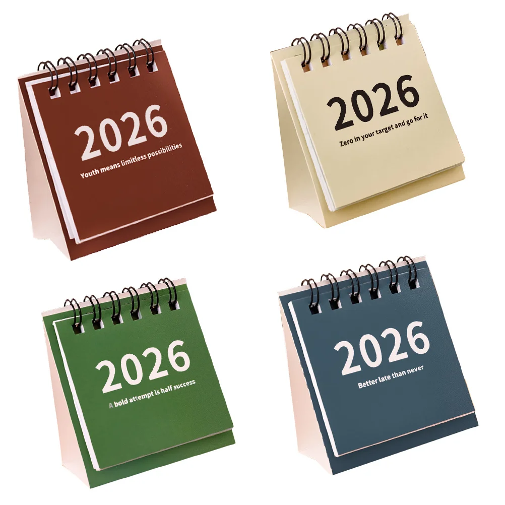 4개 미니 데스크탑 캘린더 2026 스파이럴 스탠딩 플립 트윈 와이어 바운드 컴팩트 테이블 데스크 오거나이저 일상용 밝은 색상