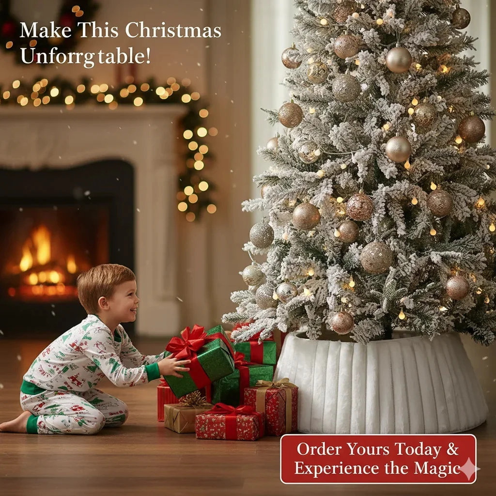 

Vertical Striped Plush Christmas Tree Skirt White Knitted Base Cover Decoration For Xmas Tree Holiday Party Decor Living Room