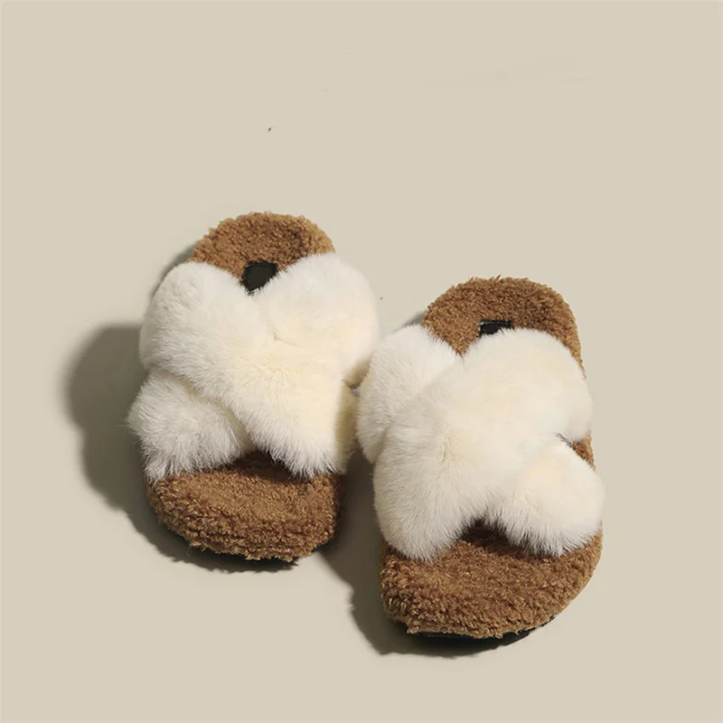 

2022 Winter New Women's Artificial Wool Slippers Designer Senior Thermal Slippers 3cm Thick Casual Flat Indoor Wool Slippers