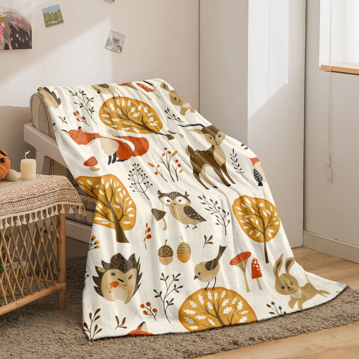 بطانية حيوانات غابة من الفانيلا على الوجهين ، طباعة رقمية ثعلب لطيف ، أريكة ، غطاء تكييف الهواء ، بطانية تخييم ، 1 روض #4