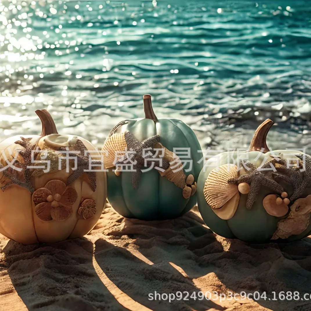 

Beach Pumpkin Seashell Resin Figurine - Ocean Blue Home & Garden Decor, Coastal Style Ornament, Unique Gift Idea