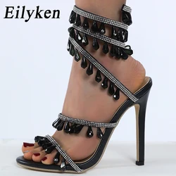 Eilyken Summer Fashion Rhinestone sandały z kryształkami damskie String Bead bankiet szpilki szpilki zapinany paskiem Open toed Shoes