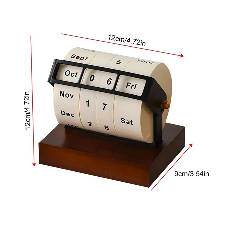 For Home Office Reusable 2025 Calendar Rotary Perpetual Desk Calendar Wooden Wheeling Calendar Month Week Day Date Display