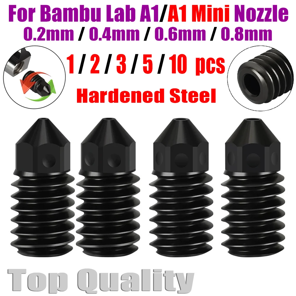 

For Bambu Lab a1 Nozzle Hardened Steel 0.2 0.4 0.6 0.8mm Nozzles Bambu Lab A1 Mini Nozzle Kit For Bambulab A1 Upgrade Hotend