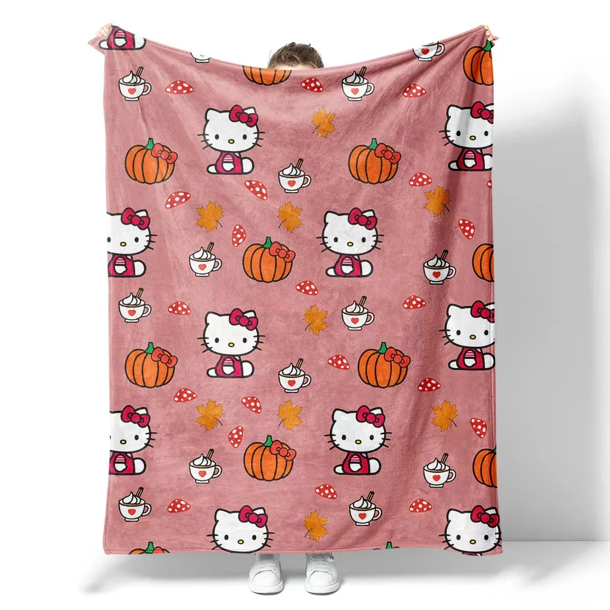 Hot Sanrio Hellokitty Halloween Pumpkin Flannel Printed Blanket Anime Cartoon Kawaii Cute Office Sofa Nap Bed Blanket Gift