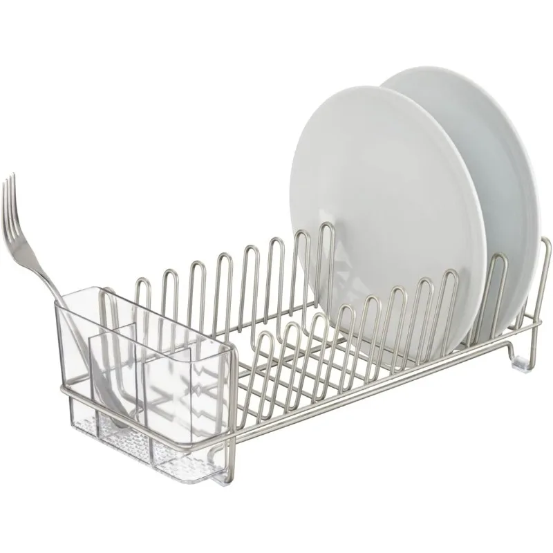 

iDesign Metal Dish Drying Rack with Silverware Drainer, The Classico Collection – 12.5" x 5.5" x 4", Satin Silver