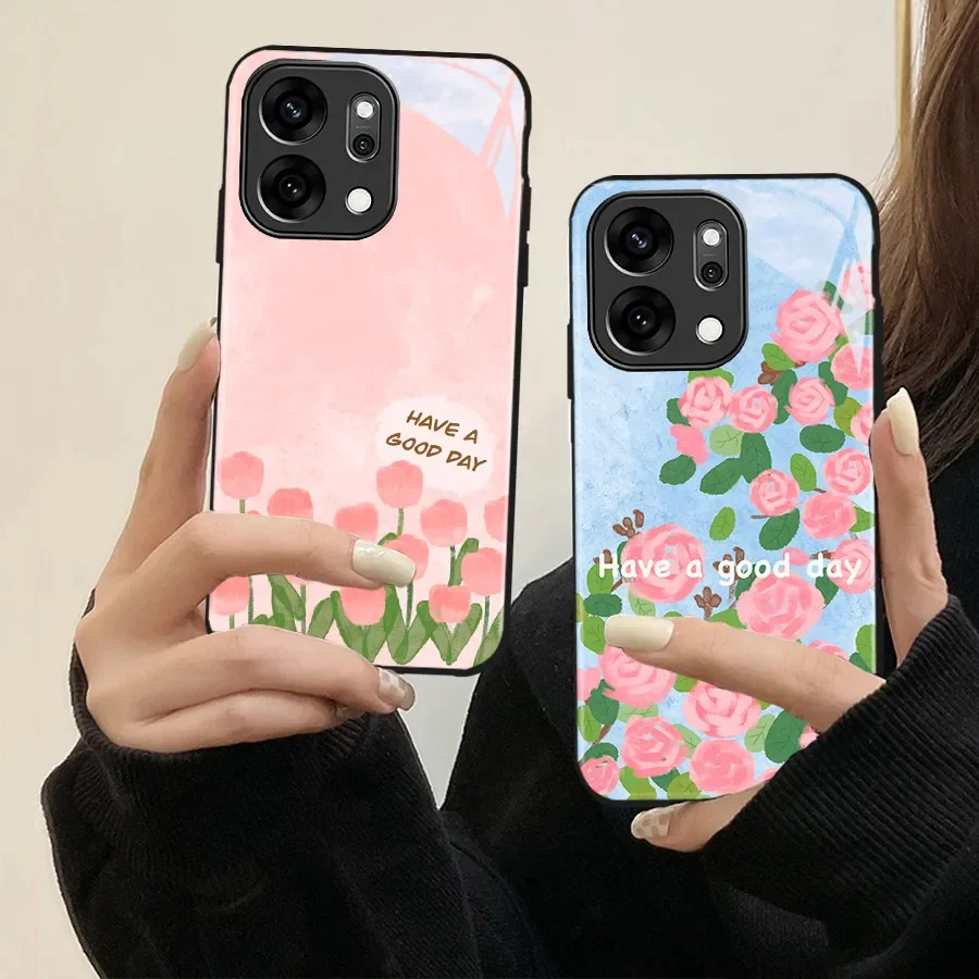 Funda con diseño de flor rosa para OPPO A6X A6 A3 A5X A5 Pro A3X A98 A57 A60 A18 A38 4G A77s A16 A74 A95 A57 2022 5G, funda de teléfono de vidrio templado