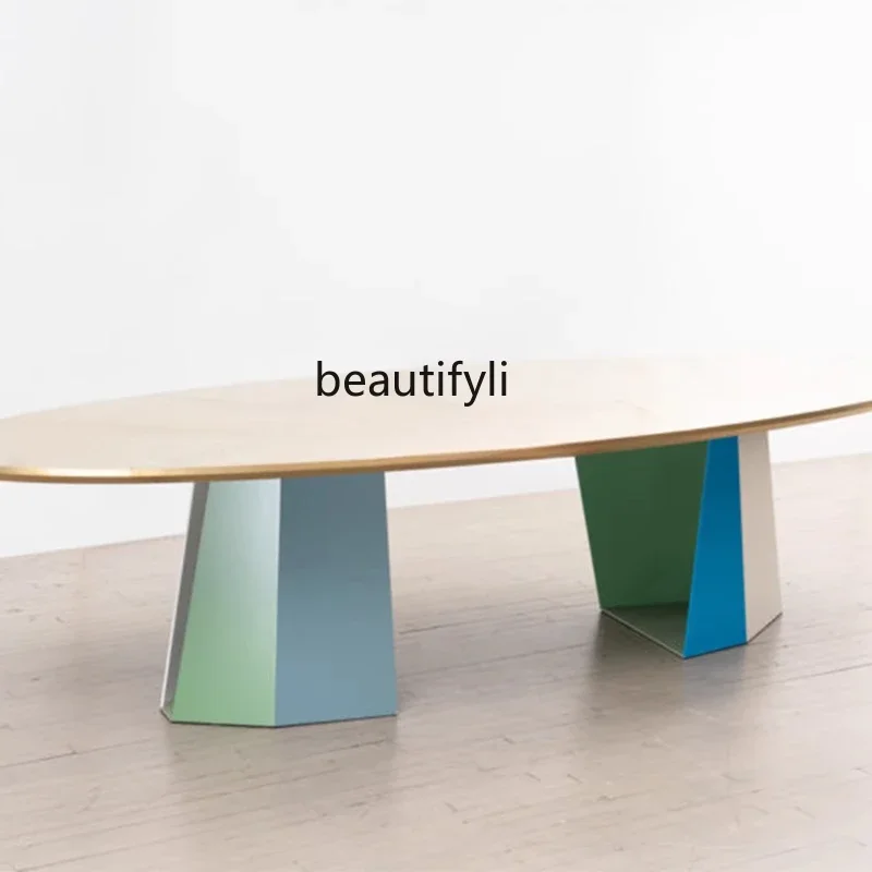

02Modern simple solid wood oval dining table color rhombus fashion personalized home