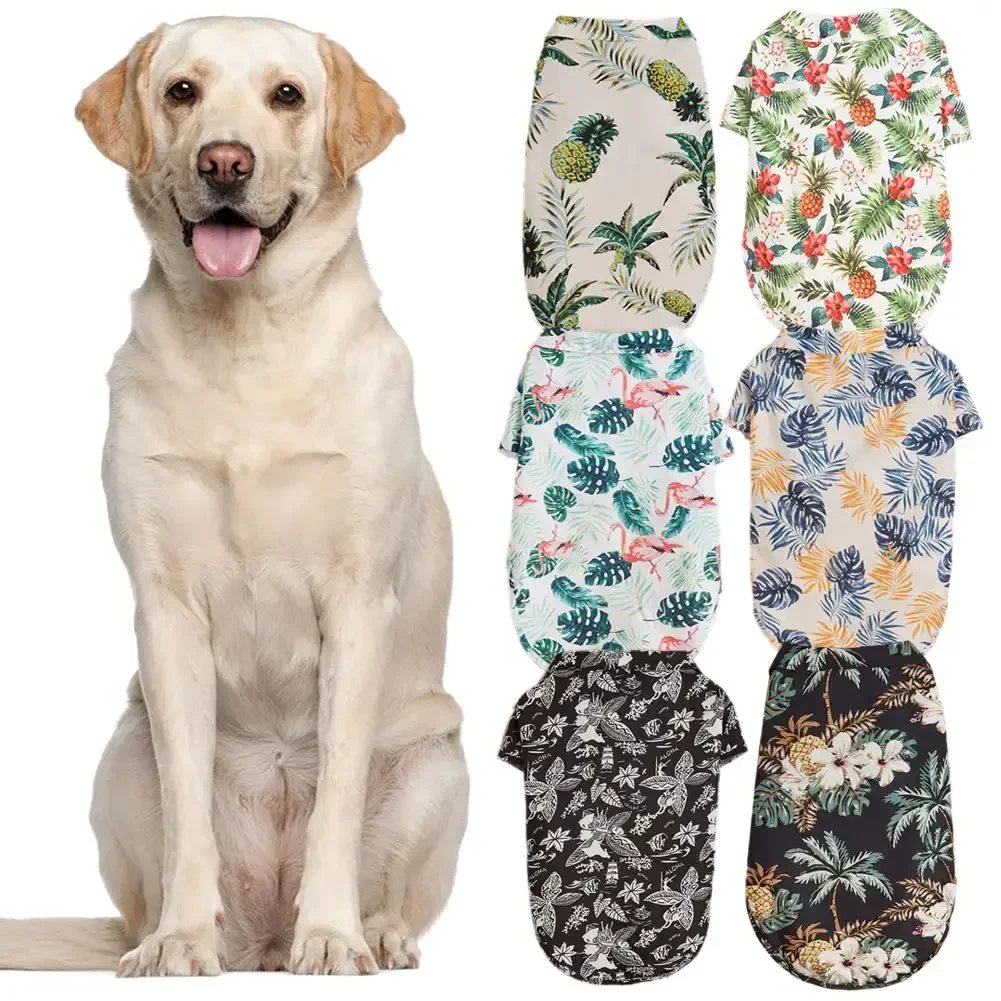 Pet Summer Dog Clothes Cool Beach Hawaiian Style Dog Cat Shirt Short Sleeve Coconut Tree Printing XS-5XL Small Medium Large Dog