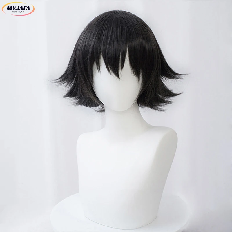 Ranpo Edogawa Peruca Cosplay, Cabelo Preto Natural Curto, Resistente ao Calor, Perucas Cosplay Anime, Boné Peruca, 30cm