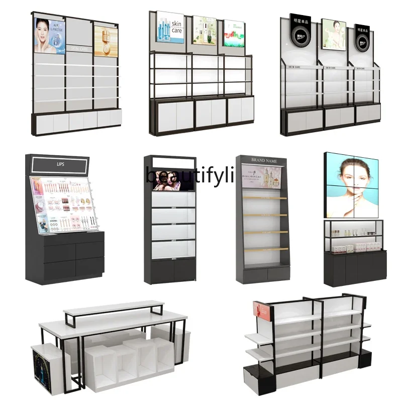 xx1Cosmetics Display Skin Care Film Rack White and Black Beauty Shop Shelf Makeup Display Rack