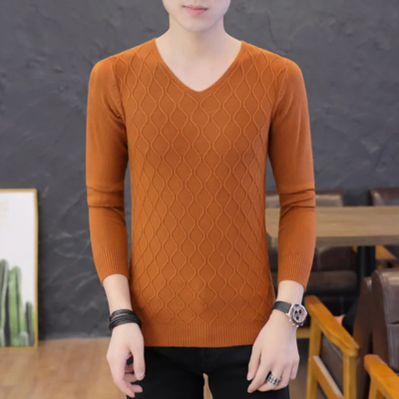 Sweater Kerah V-neck Pria Fashion Lengan Panjang Solid Pullover Longgar Klasik Dasar Remaja Formal Musim Gugur