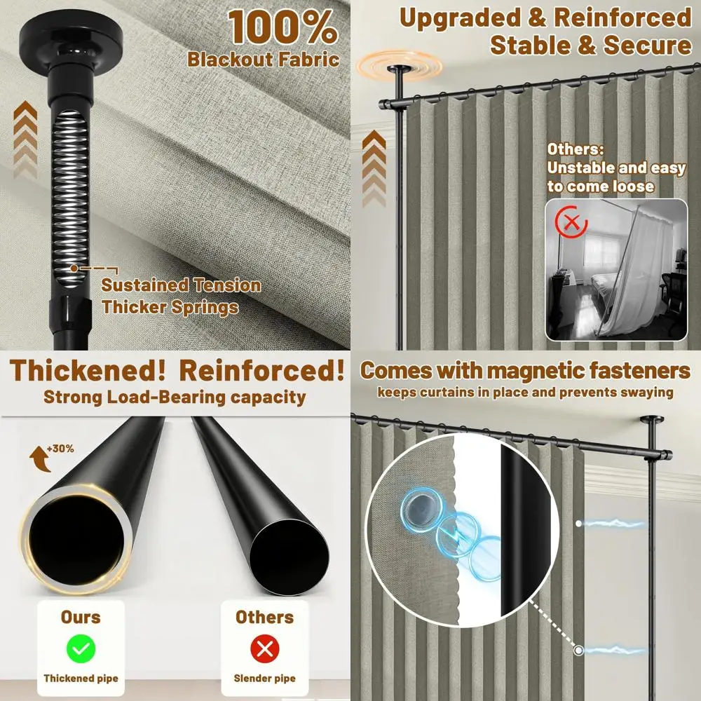 

Серая штора-перегородка для комнаты с затемнением и звукоизоляцией, 100x84 дюйма, 1 панель + карнизы без сверления, 43-120x35-100 дюймов для крепления на стену